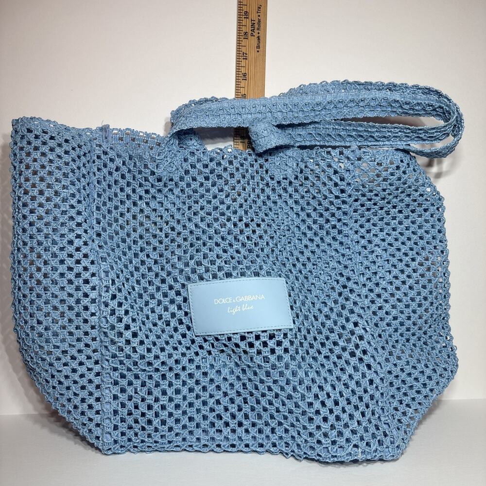 DOLCE & GABBANA Mesh Tote Shoulder Bag Blue Large Elegant Casual Style
